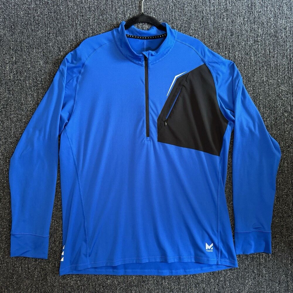 Mission VaporActive Pullover Quarter Zip Mens Sz 3XL Blue Black Contrast Pocket